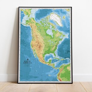 Terrain map of North America | North America Map Poster Giclee Print | American continent relief wall art map on canvas | Classroom Map