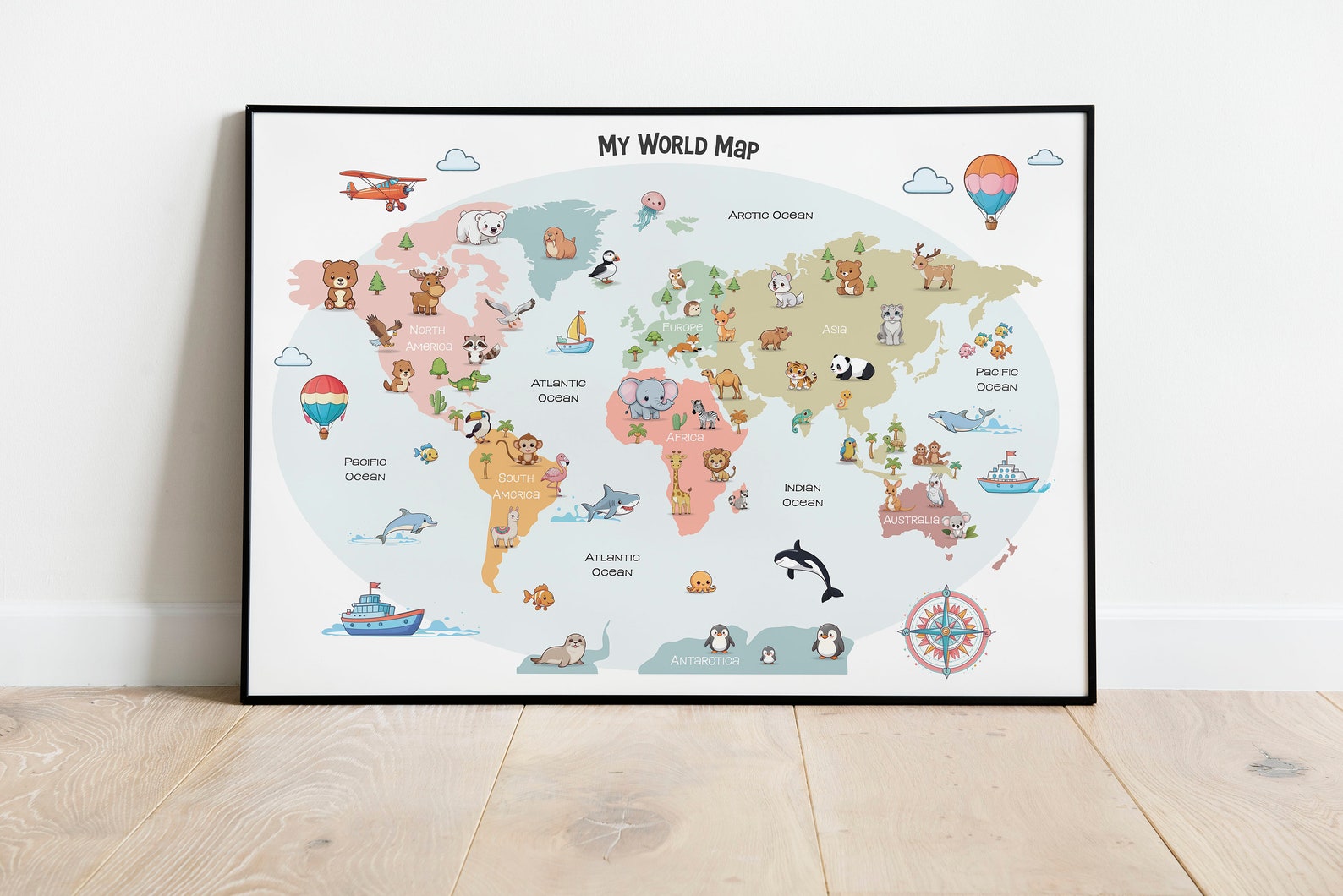 World Map Print for Kids, Animal World Map Print, Nursery Kids Decor ...