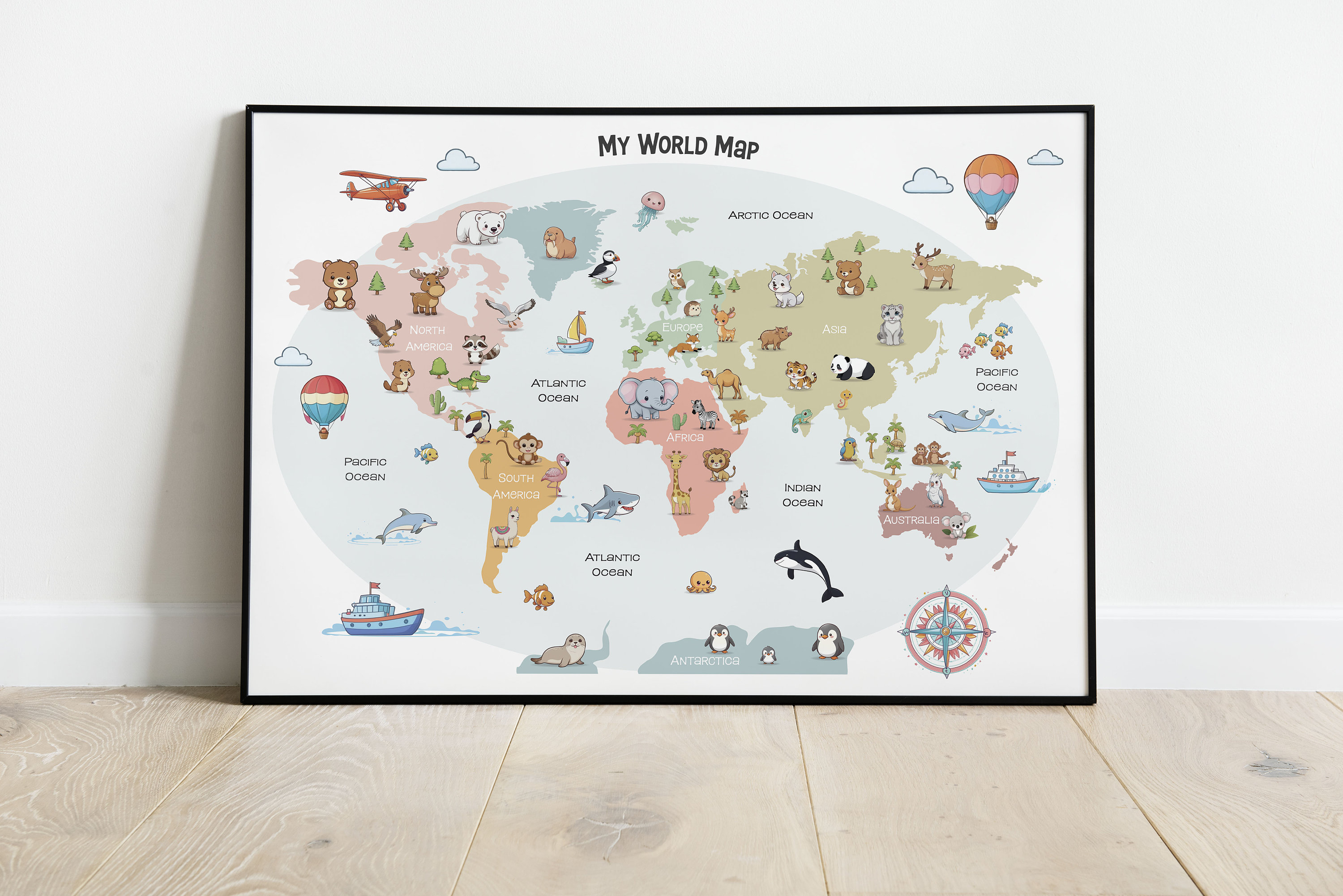 World Map Print for Kids, Animal World Map Print, Nursery Kids Decor ...