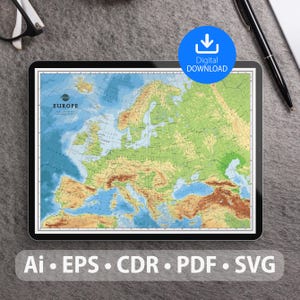 Europa Vektorkarte. svg, ai, eps, cdr und pdf-Dateien enthalten. Skalierbare, editierbare detaillierte Karte der Europäischen Union. Ideal für Dekor, Studium und Reisen
