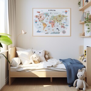 World Map Print for Kids, Animal World Map Print, Nursery Kids Decor ...