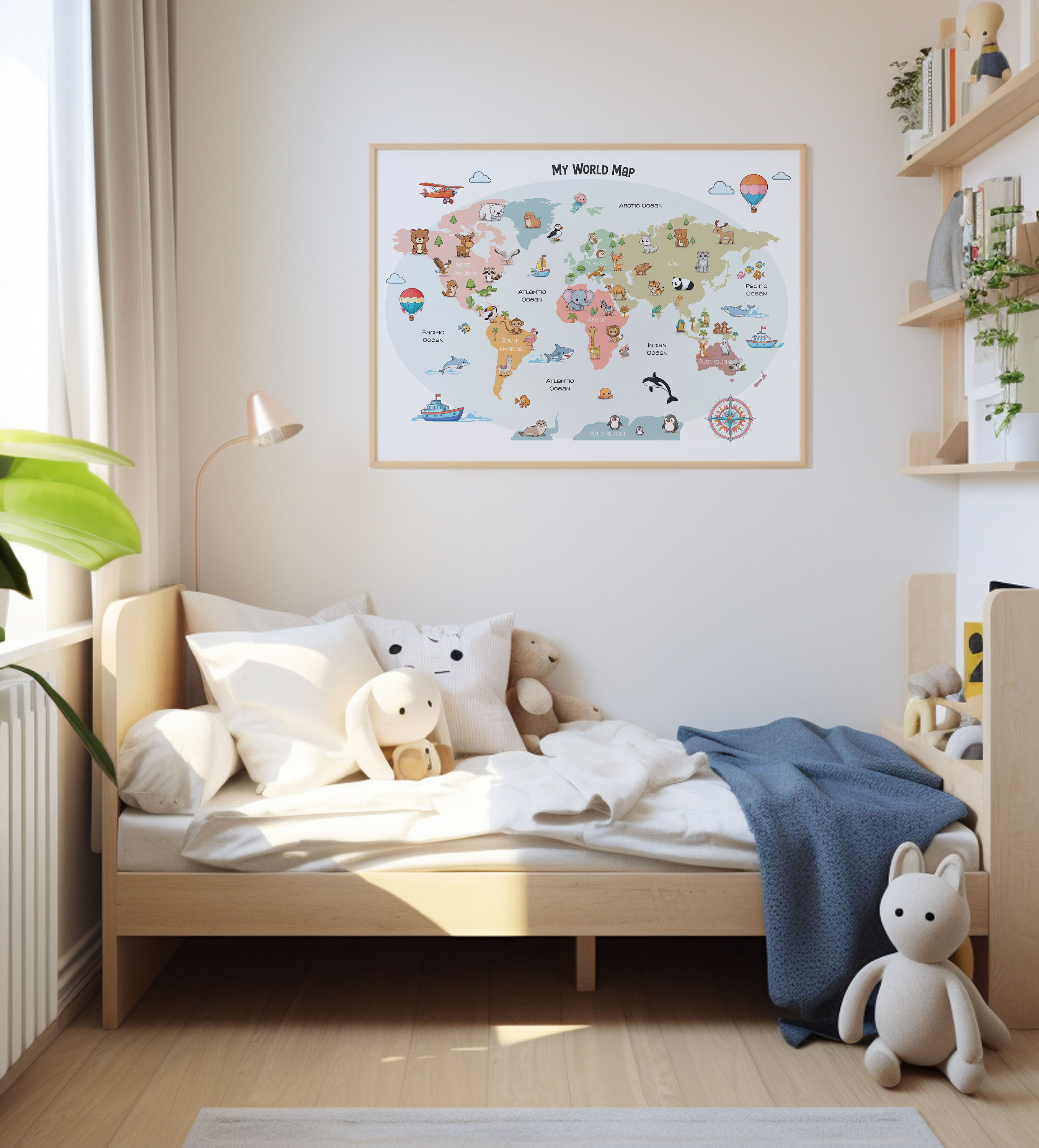 World Map Print for Kids, Animal World Map Print, Nursery Kids Decor ...