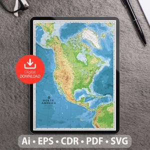 Nordamerika Vektorkarte. svg, ai, eps, cdr und pdf-Dateien enthalten. Skalierbare, editierbare detaillierte Nordamerika Karte. Für Dekor, Studium & Reisen