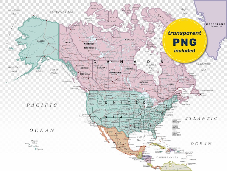 North America Political Map. Large Printable Americas Map Poster Full ...