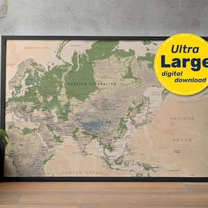 Asia Detailed Physical Map. Asia Vector Map. Educational Continent Print with countries, cities, capitals. Download svg, jpg, png, and pdf.