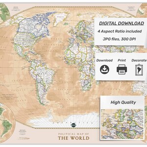 World Map Print Map of the World Wall Art PRINTABLE Detailed World Map ...