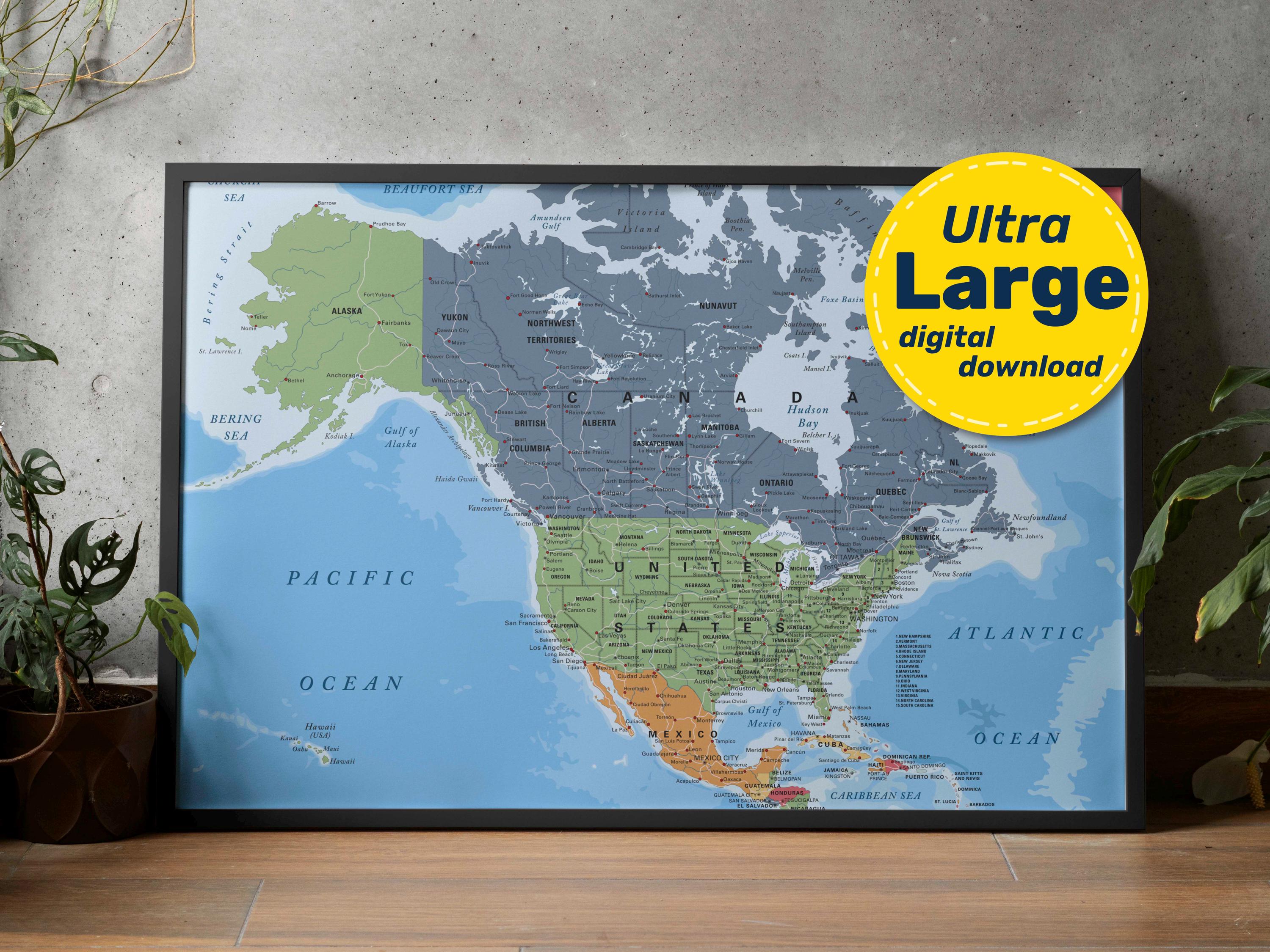 North America Political Map. Large Printable Americas Map Poster Full