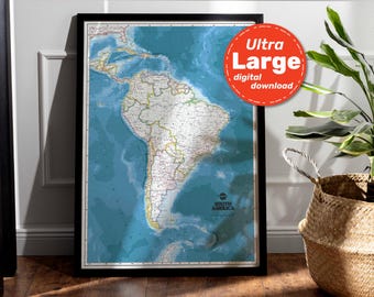 South America Political Map Print. High-Resolution PRINTABLE South America Map. South America Map Wall Art. For Travel, Education, & Decor.
