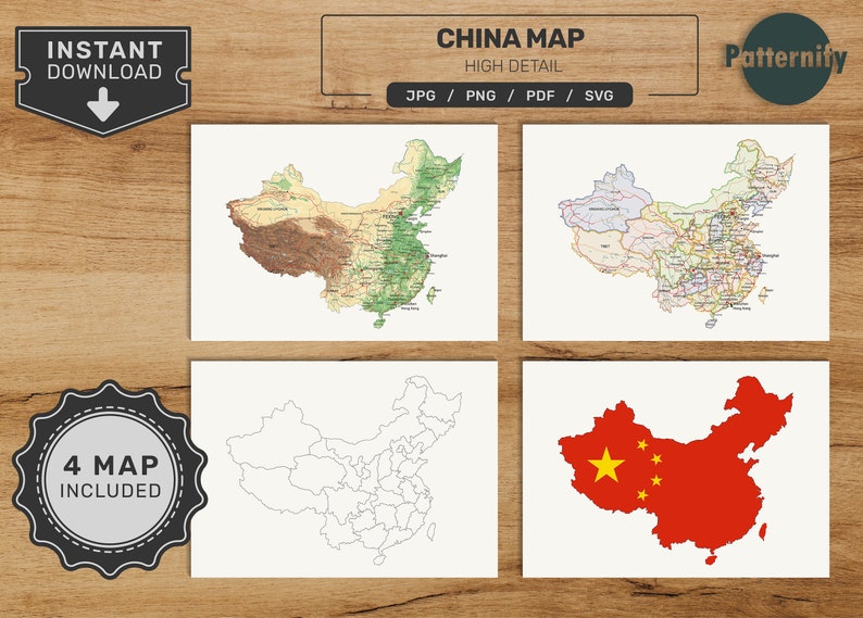China Map Bundle. Printable Chinese Map Set. Political, Physical, Blank ...