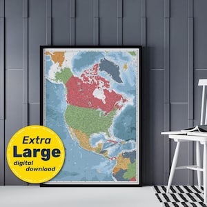 Politische Landkarte von Nordamerika. Großes druckbares Poster mit Ländern, Städten & Hauptstädten. Digitale Datei. Golf von Amerika Update.