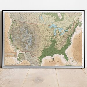 Carte du relief des États-Unis | Affiche de carte murale des États-Unis, impression jet d'encre | Affiche classique de la carte physique des États-Unis. Conception de cartes pédagogiques.