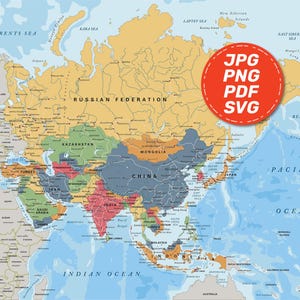 Political Map of Asia. Large Printable Asia Map Poster Full Color With