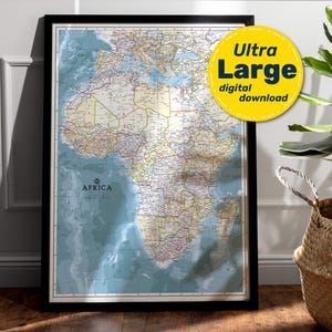 Afrika Politische Landkarte Print. Hochauflösende DRUCKBARE Afrika Karte des Kontinents. Afrika Karte Wandkunst. Download für Reisen, Bildung, & Dekor.