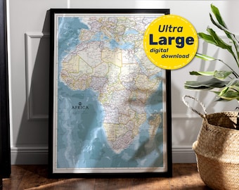 Africa Political Map Print. High-Resolution PRINTABLE Africa Continent Map. Africa Map Wall Art. Download for Travel, Education, & Decor.