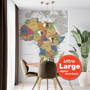 Detailed Political Map of Africa. Large Printable Africa Map poster full color with, countries, cities, capitals. Instant Digital Download.