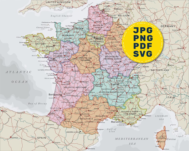 Political Map of France. Large Detailed French Map Poster With Cities ...