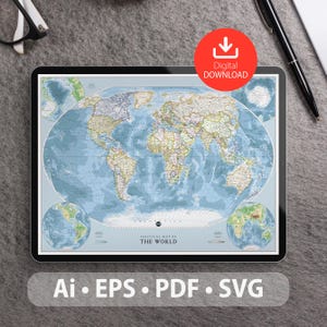 Vektorkarte der Welt. svg, ai, eps, cdr und pdf-Dateien enthalten. Skalierbare, bearbeitbare detaillierte Weltkarte. Ideal für Dekor, Studium und Reisen.