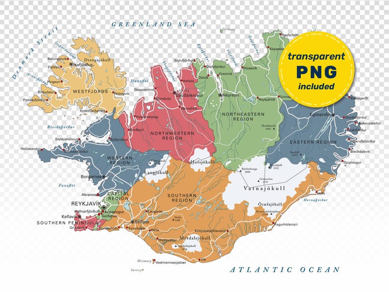 Political Map of Iceland. Large Detailed Iceland Map Poster With Cities ...