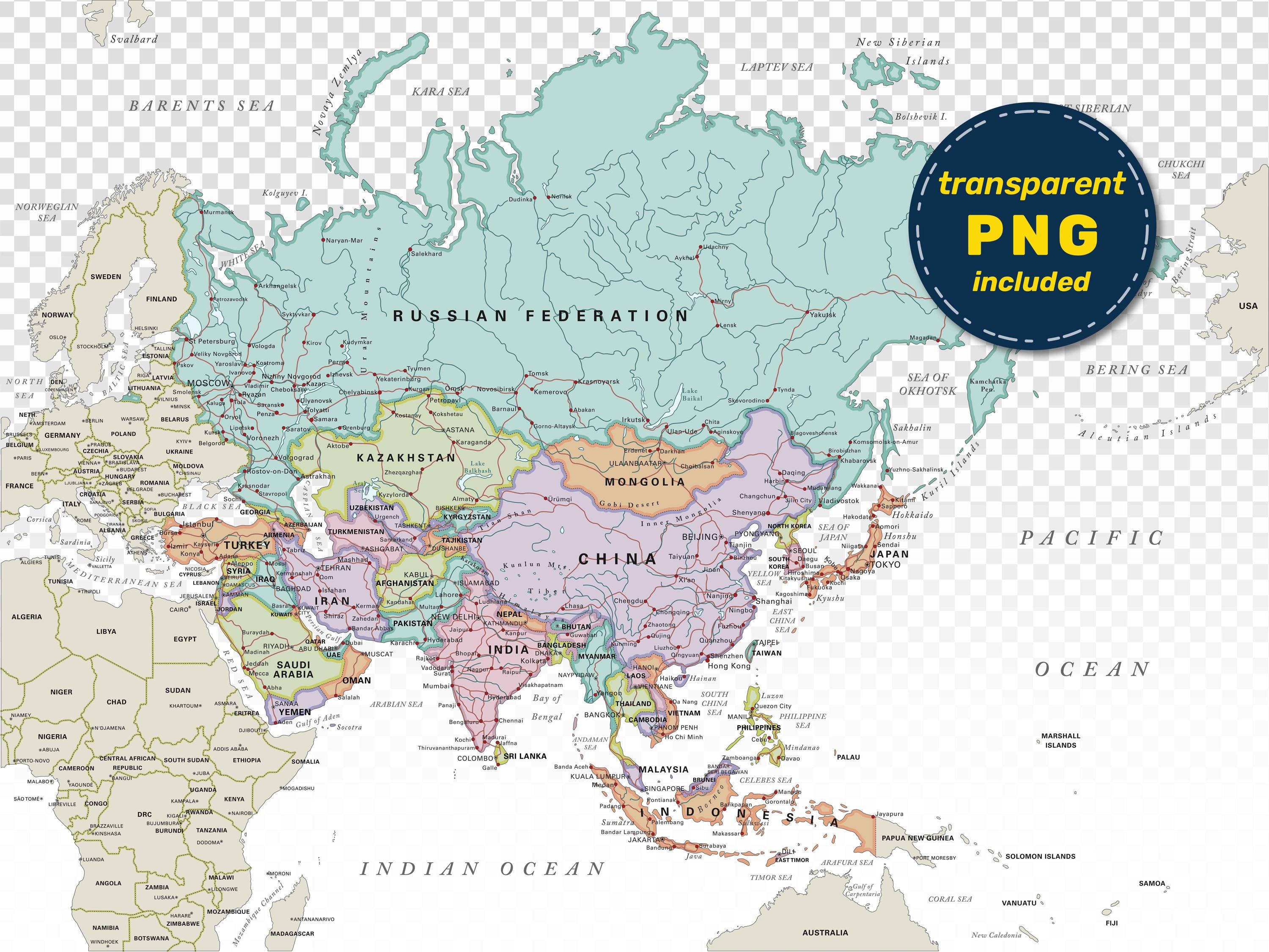 Political Map of Asia. Large Printable Asia Map Poster Full Color With ...