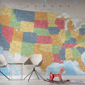 Carte politique des Etats-Unis. Grande affiche détaillée de la carte des États-Unis avec les villes et les capitales. Téléchargement numérique instantané aux formats Jpg, Png, Svg, Pdf