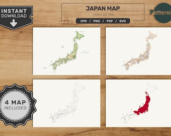 Japan Map Bundle. Printable Japanese Map Set. Political, Physical, Blank and Flag Map. Digital Download svg - jpg - png - pdf format!