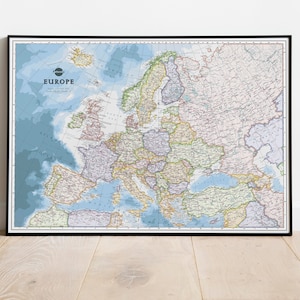 Büro- und Landkarte von Europa | Europa Karte Poster Giclée-Druck | Europäische Landkarte des Kontinents als europäische Erde Ästhetischer Dekor