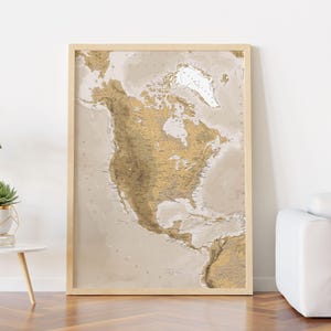 Beige Nordamerika Karte Druck. Naturfarbene Vintage Landkarte Nordamerika. Druckbare Kunst. Für Reisen, Bildung, & Dekor.