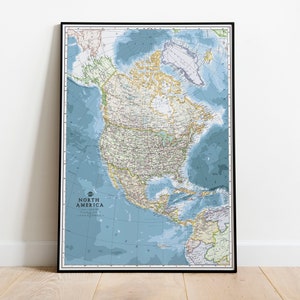 Carte administrative de l'Amérique du Nord | affiche de carte de l'Amérique du Nord | Carte murale politique du continent américain sur toile. Plan de la classe