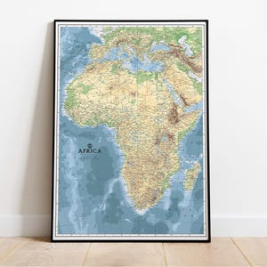 Terrain map of Africa. Africa Wall Map Poster Giclee Print. Classic Africa Physical map poster. Educational Map design. Multiple size.