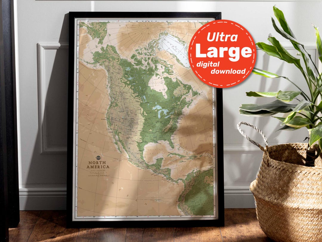 North America Physical Map Print. High-resolution PRINTABLE North ...