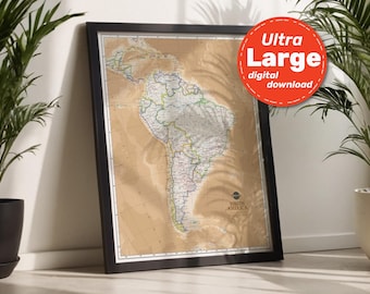 South America Political Map Print. High-Resolution PRINTABLE South America Map. South America Map Wall Art. For Travel, Education, & Decor.