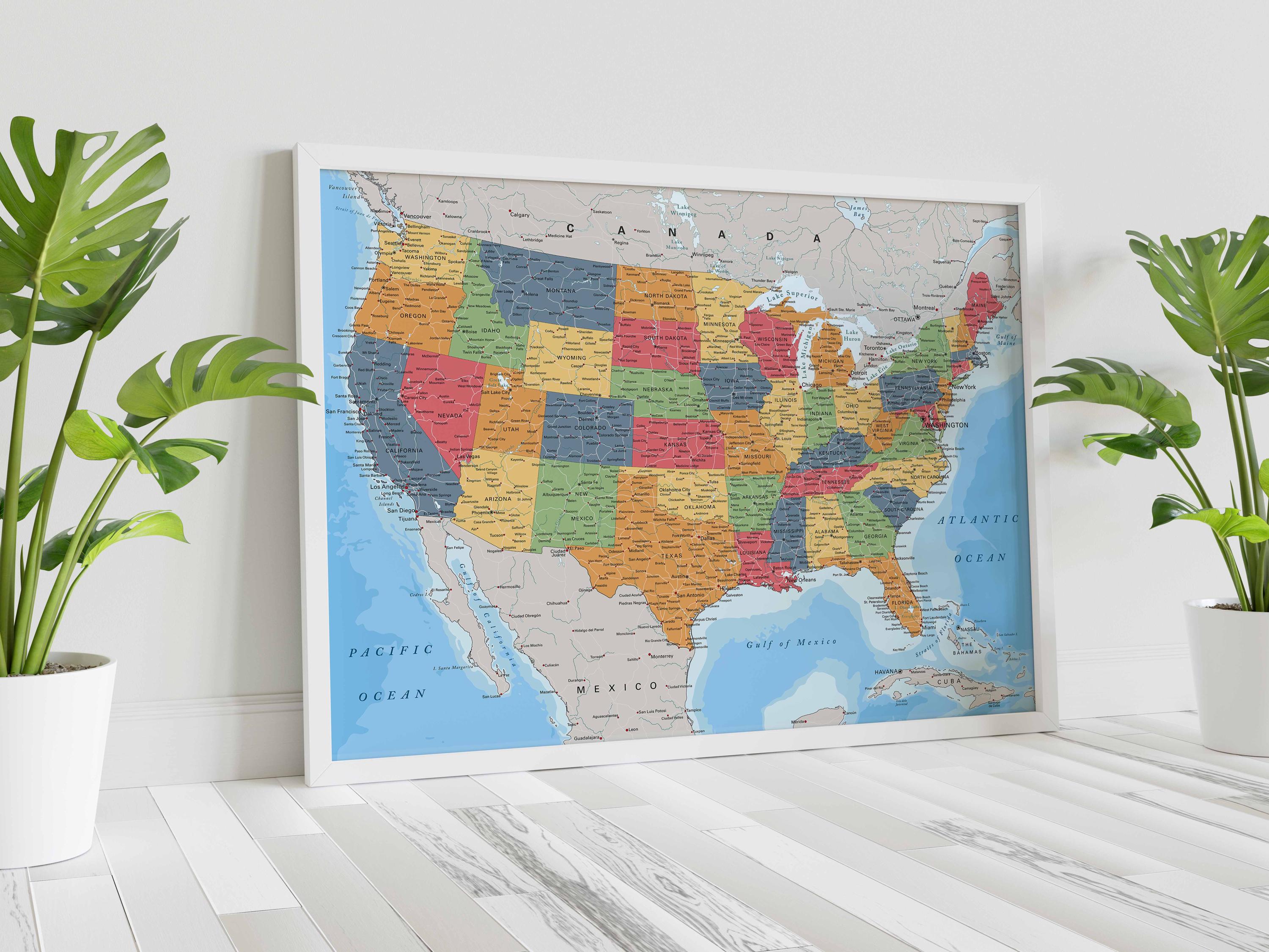 Political Map of USA. Large Detailed United States Map Poster With ...