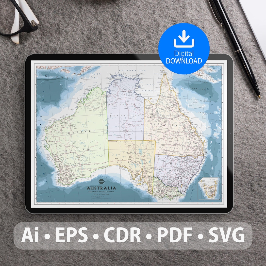Australia Vector Map. Svg, Ai, Eps, Cdr and Pdf Files Included