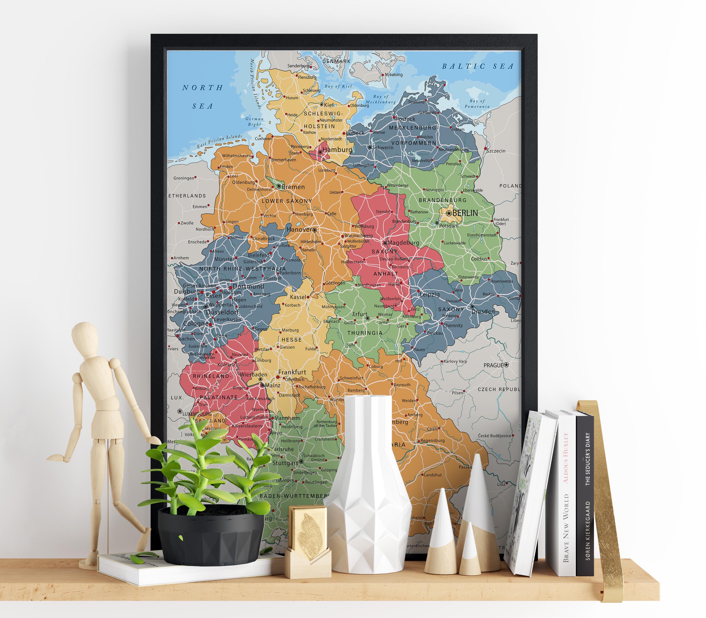 Large Germany Map Political Map of Germany. Large Detailed Germany Map Poster With Cities ...
