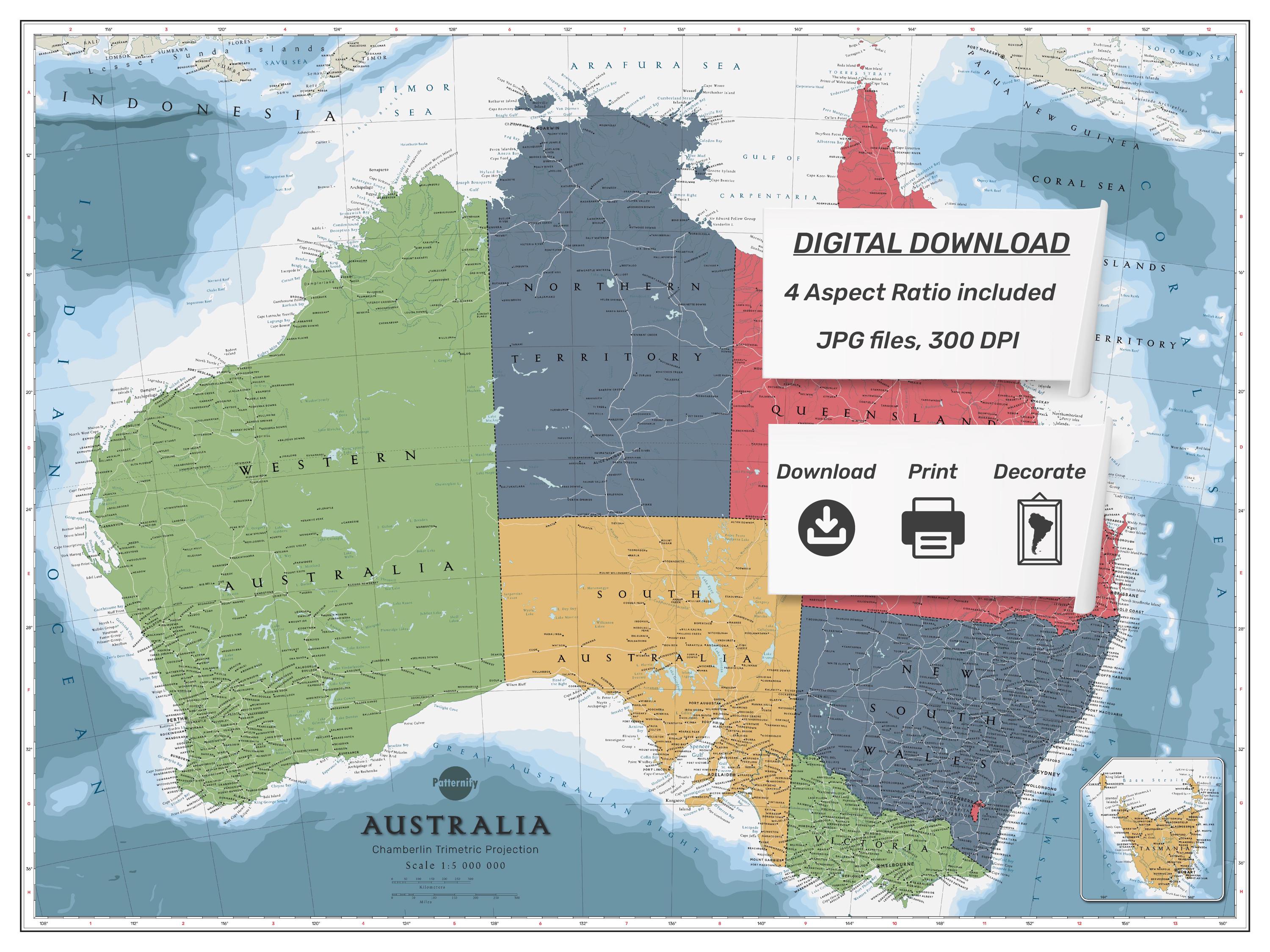Detailed Political Map Of Australia Large Printable Poster With States Il A06r 