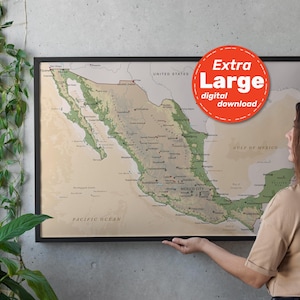 Vintage fysieke kaart van Mexico. Mexicaanse terrein vectorkaart. Educatieve kaartprint met steden en hoofdsteden. Digitale download svg, jpg, png en pdf.