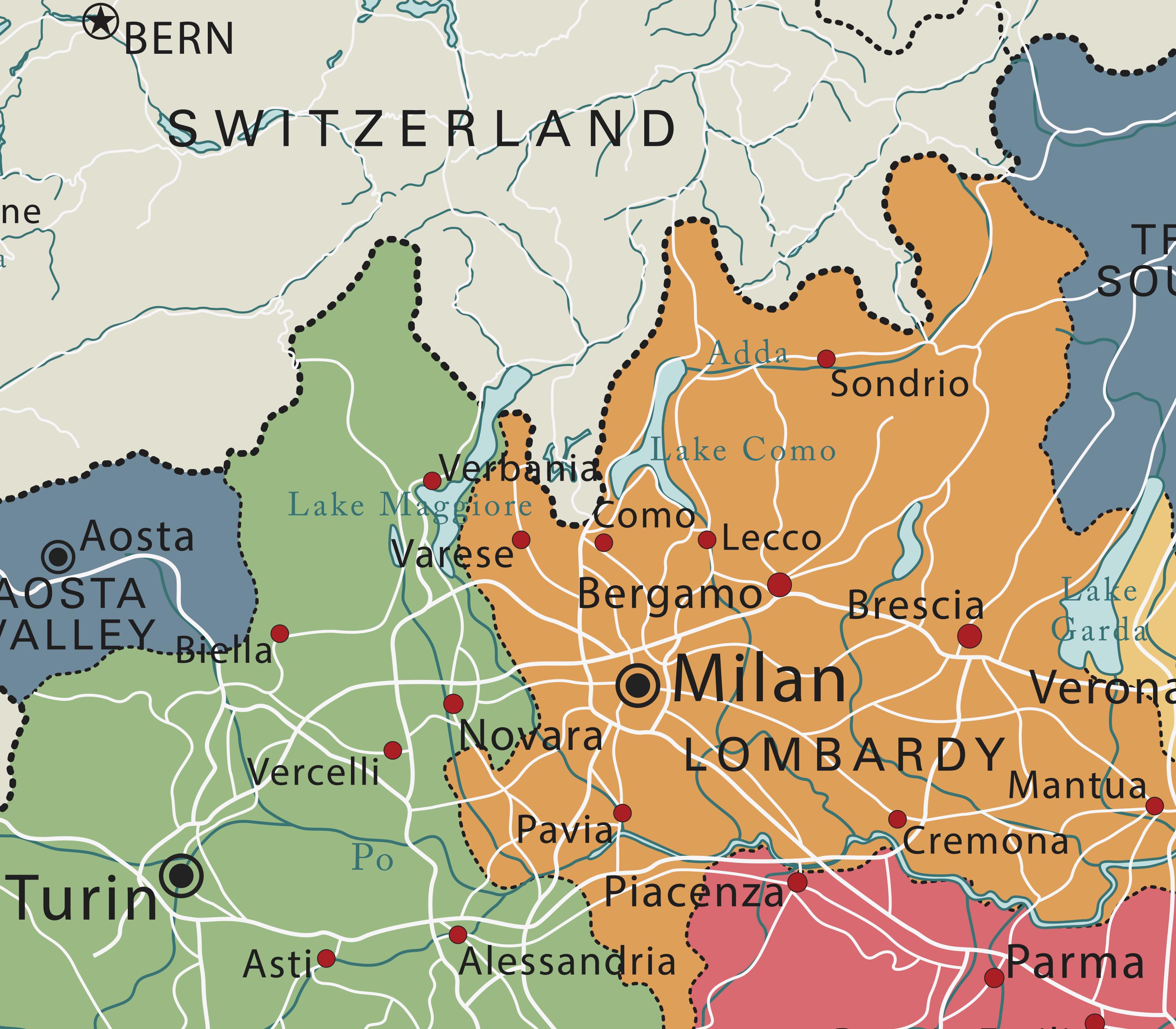 Political Map of Italy. Large Detailed Italian Map Poster With Cities