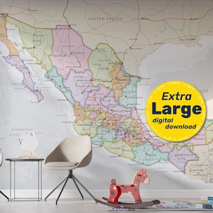 Mapa político de México. Póster detallado con ciudades y capitales. Descarga en Jpg, Png, Svg, Pdf. Ideal para viaje, educación y decoración
