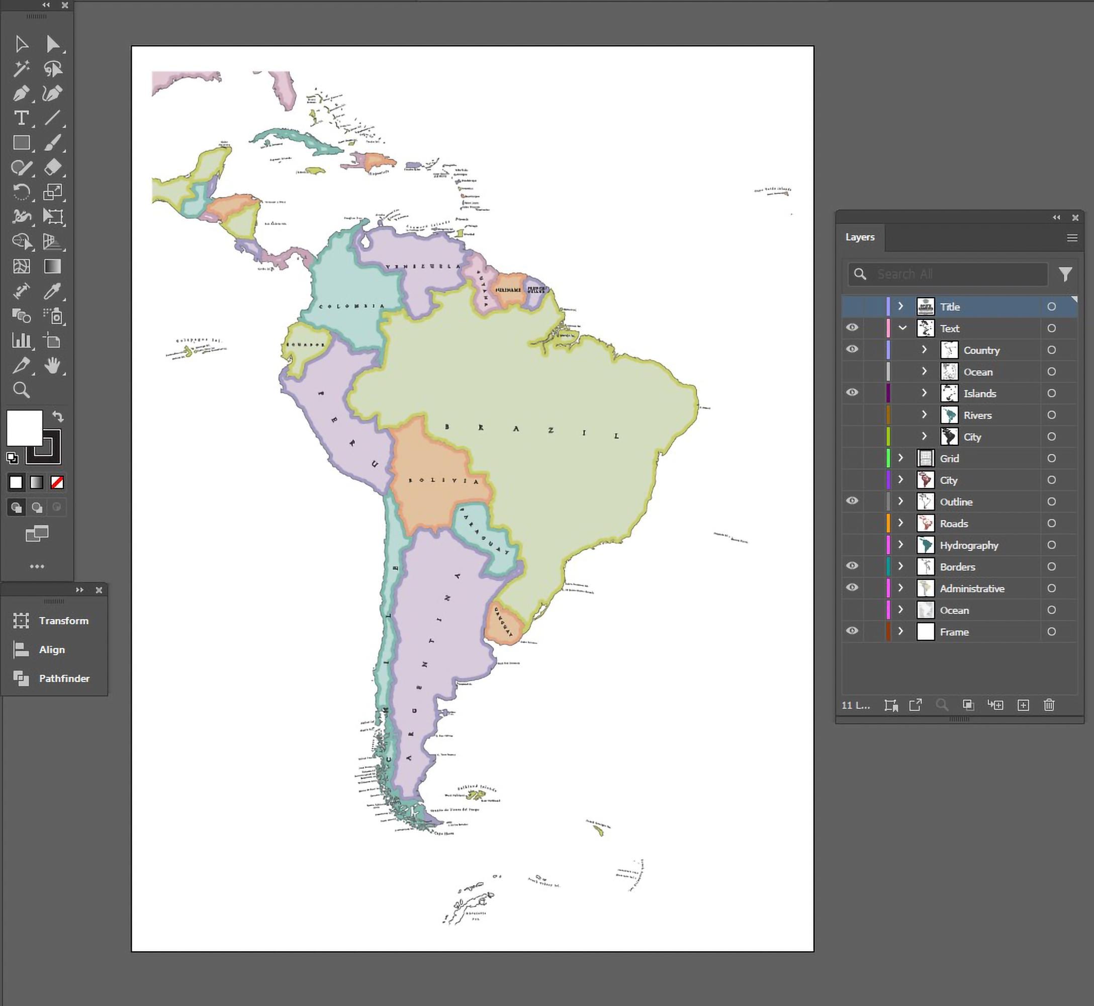 South America Vector Map. Svg, Ai, Eps, Cdr and Pdf Files Included
