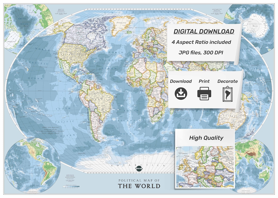 World Map Print Map of the World Wall Art PRINTABLE Detailed World Map ...