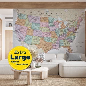 Politische Landkarte der USA. Großes detaillierte Landkarte USA mit Städten & Hauptstädten. Sofortiger digitaler Download in den Formaten Jpg, PNG, SVG, Pdf