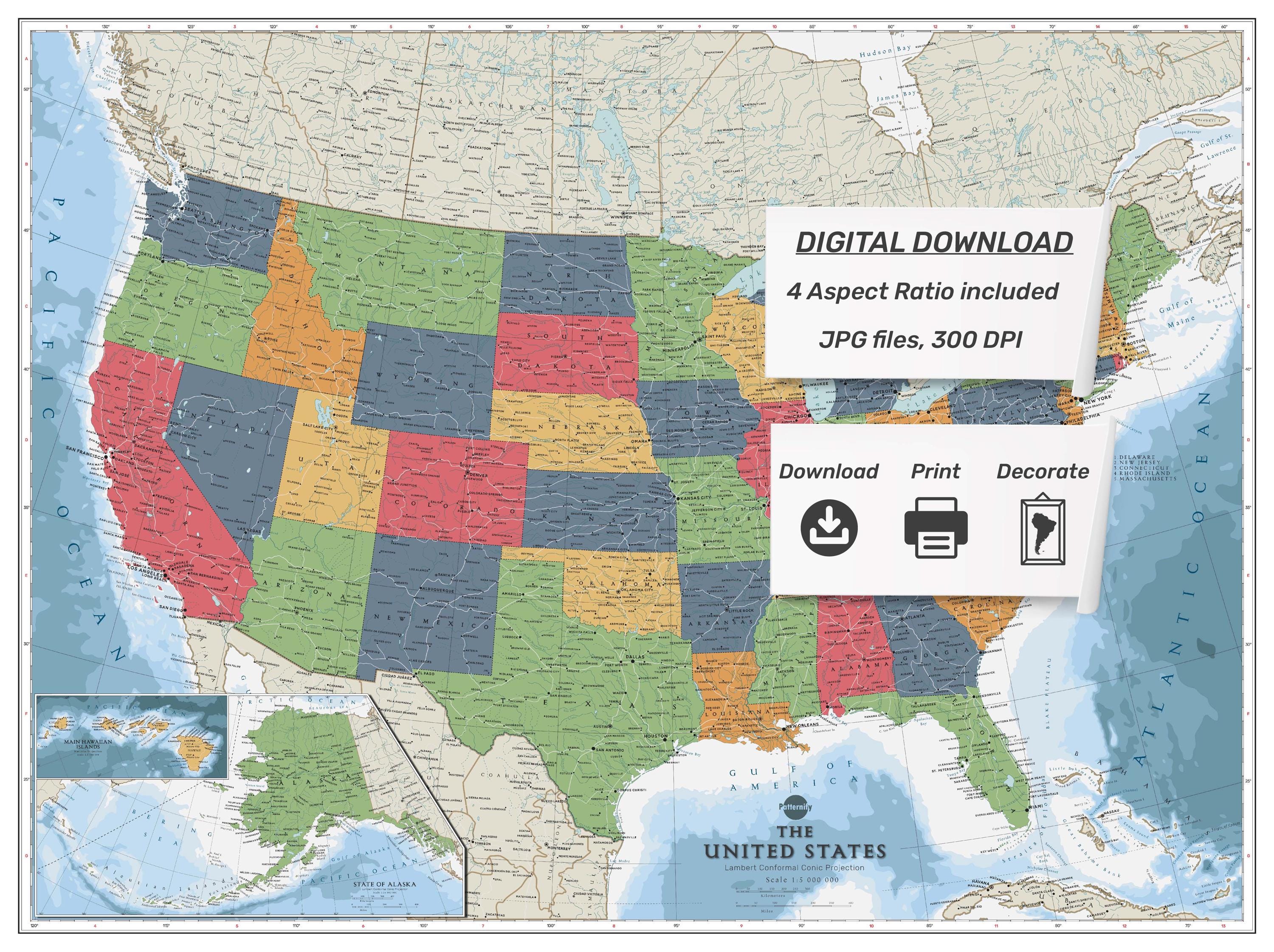 United States Detailed Political Map. Large Printable USA Poster With ...