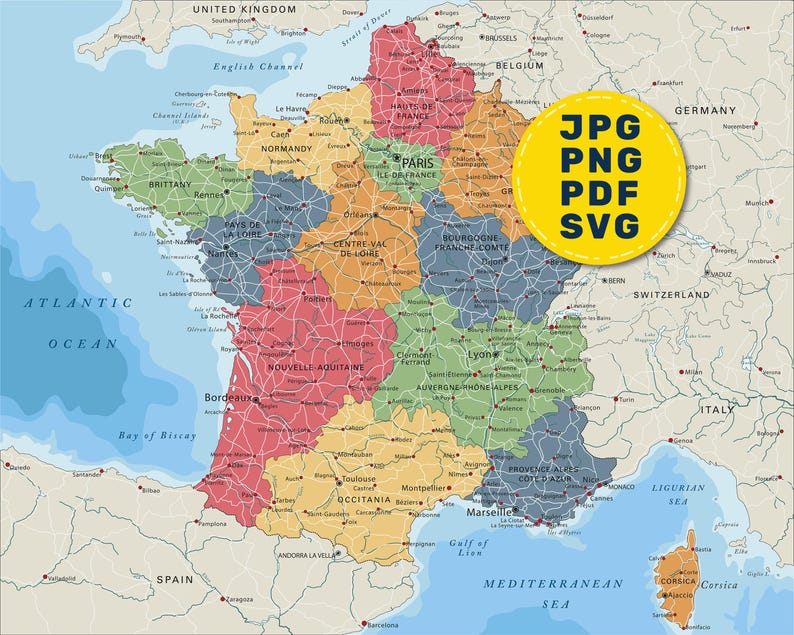 Political Map of France. Large Detailed French Map Poster With Cities ...