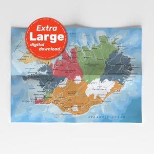 Mapa político de Islandia. Póster detallado de gran tamaño con ciudades y capitales. Descarga digital en formato Jpg Png Svg Pdf. Viajes, Educación.
