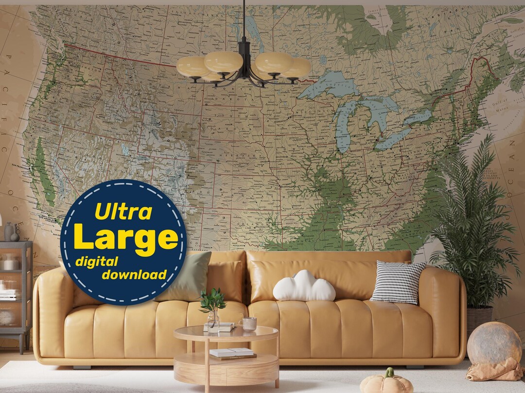 United States Terrain Map Print. High-resolution PRINTABLE Physical USA