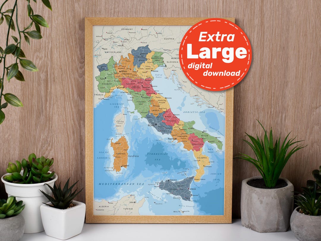 Political Map of Italy. Large Detailed Italian Map Poster With Cities ...