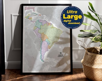 South America Political Map Print. High-Resolution PRINTABLE South America Map. South America Map Wall Art. For Travel, Education, & Decor.
