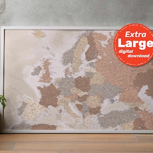 Europa Landkarte beige braun. Vintage Landkarte Europas mit Ländern und Städten. Druckbare Kunst. Für Reisen, Bildung, & Dekor.