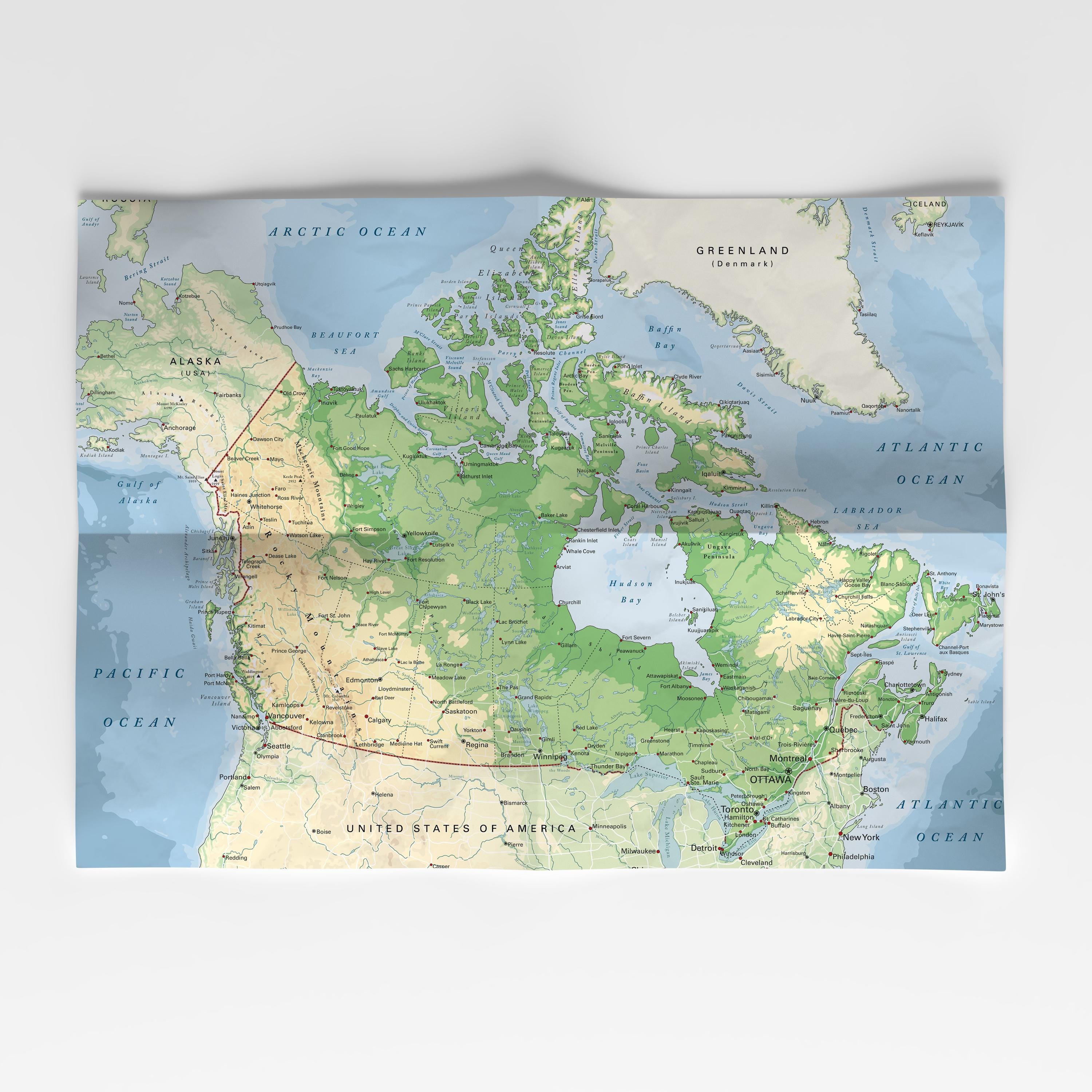 Canada Detailed Physical Map. Canadian Terrain Vector Map. Educational
