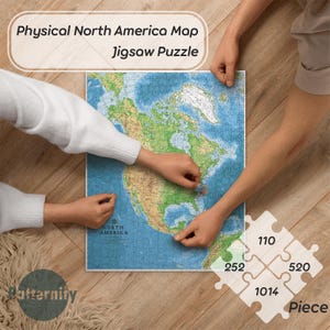 Puzzle carte du relief de l'Amérique du Nord pour adultes et enfants. Puzzle éducatif de géographie. Interactif. Apprenez-en davantage sur les pays et les frontières. Idée cadeau